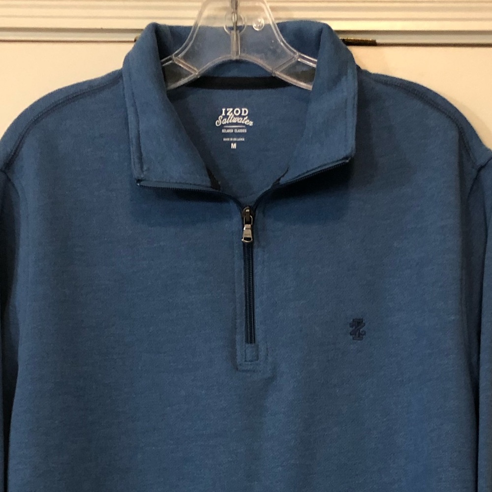 Men’s Izod Blue Long Sleeve Quarter Zip Knit Pullover, Size Medium - Picture 4 of 7